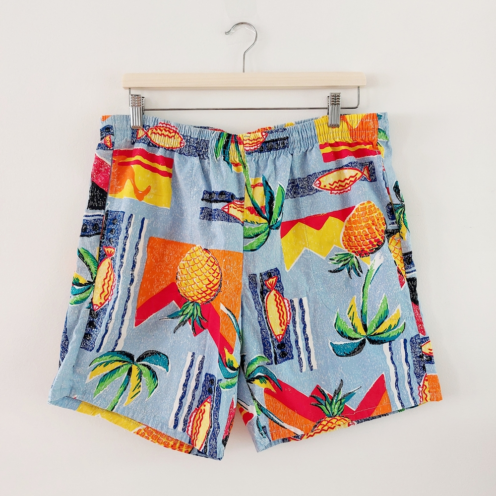Unique Vintage Pineapple Print Men's Swim Shorts L